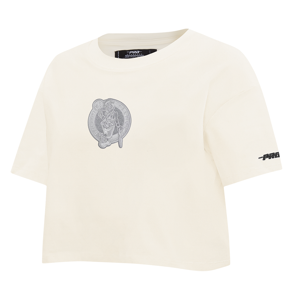 NBA BOSTON CELTICS REVERSE FRENCH TERRY WOMEN'S SINGLE JERSEY BOXY TEE (EGGSHELL)