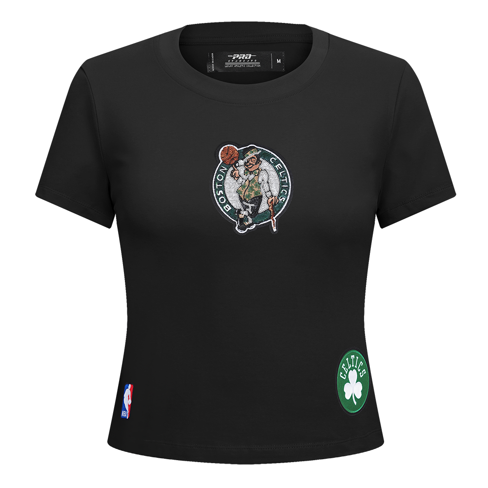 NBA BOSTON CELTICS GAME DAY CLASSICS WOMEN'S SINGLE JERSEY BABY DOLL TEE (BLACK)