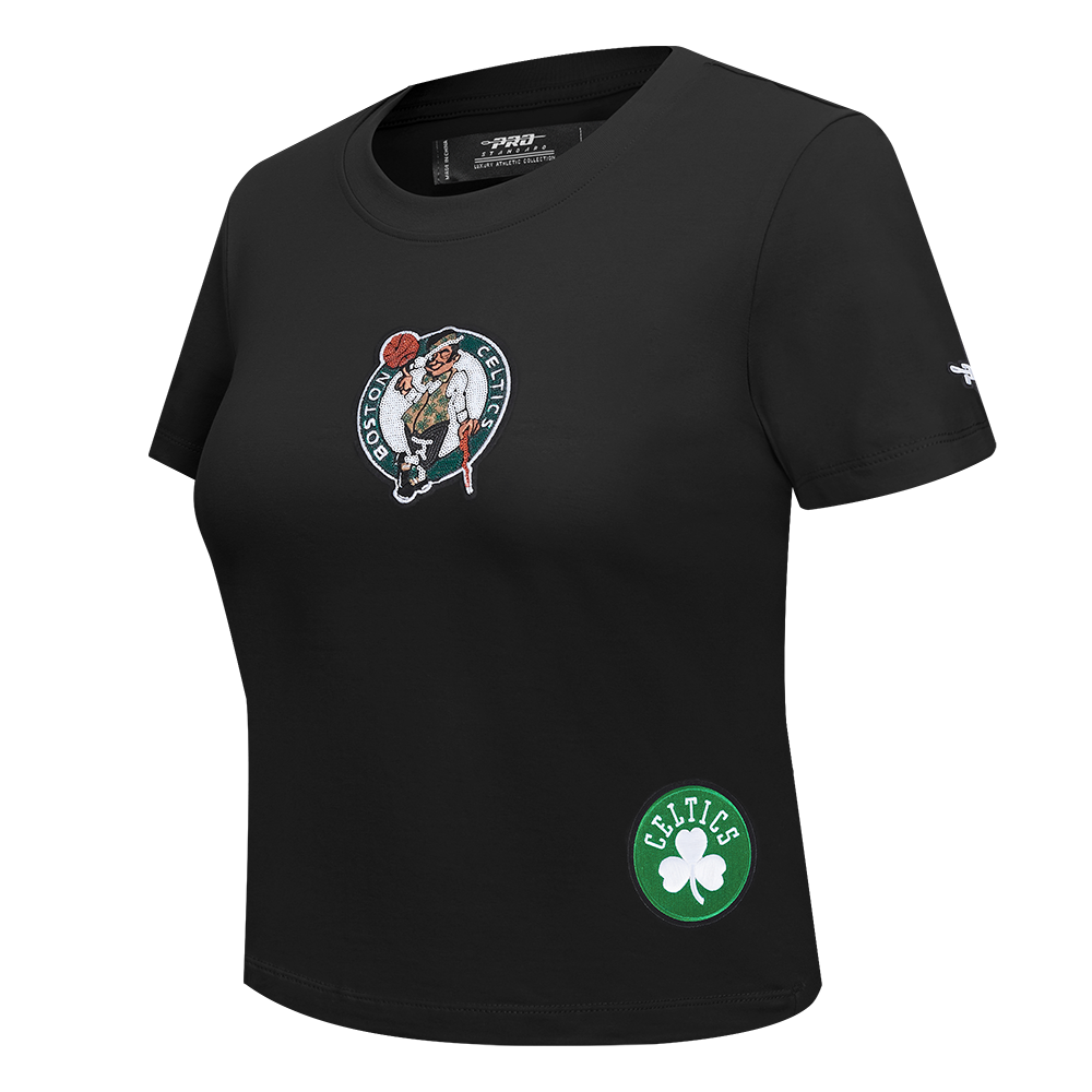 NBA BOSTON CELTICS GAME DAY CLASSICS WOMEN'S SINGLE JERSEY BABY DOLL TEE (BLACK)