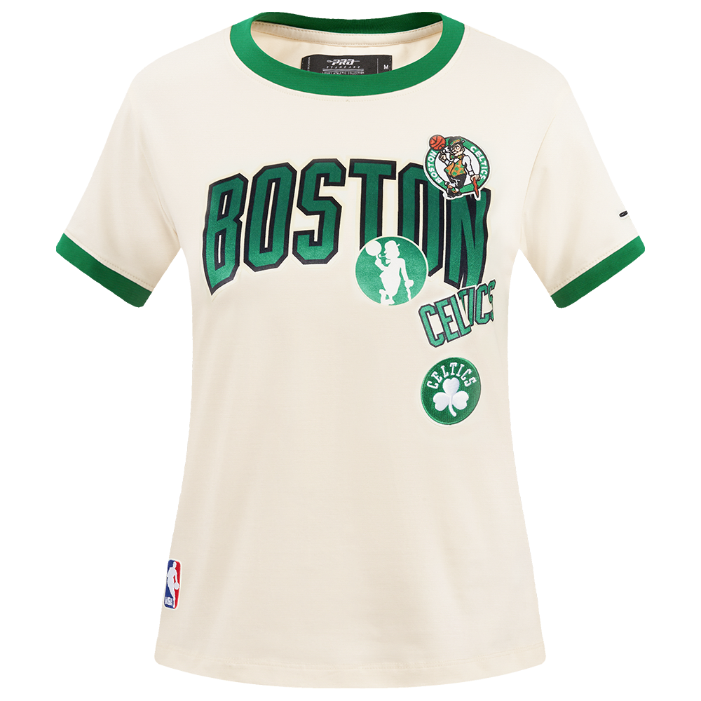 NBA BOSTON CELTICS RETRO CASCADE WOMEN'S RINGER TEE (EGGSHELL/ KELLY GREEN)