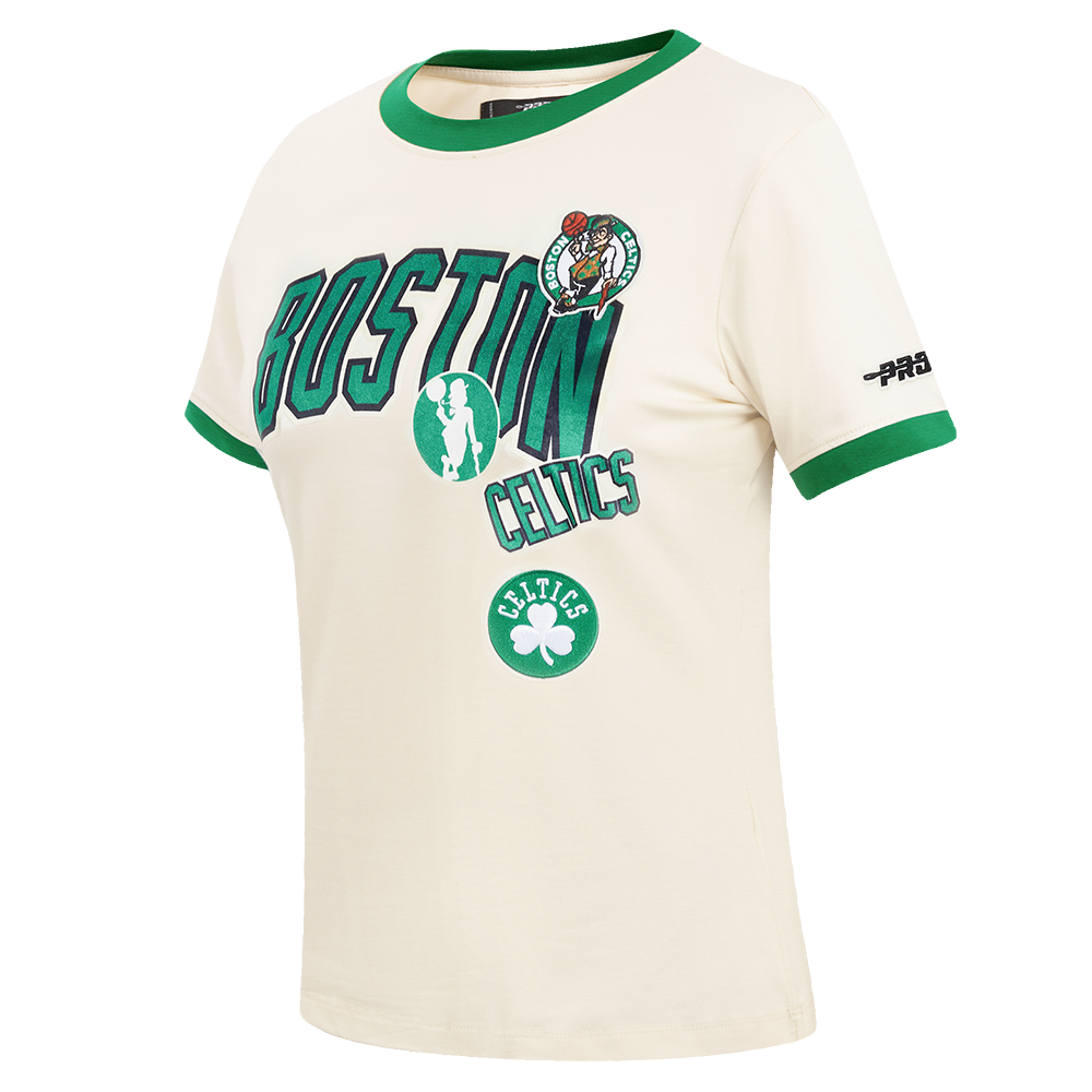 NBA BOSTON CELTICS RETRO CASCADE WOMEN'S RINGER TEE (EGGSHELL/ KELLY GREEN)