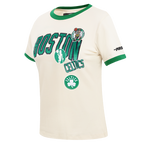 NBA BOSTON CELTICS RETRO CASCADE WOMEN'S RINGER TEE (EGGSHELL/ KELLY GREEN)