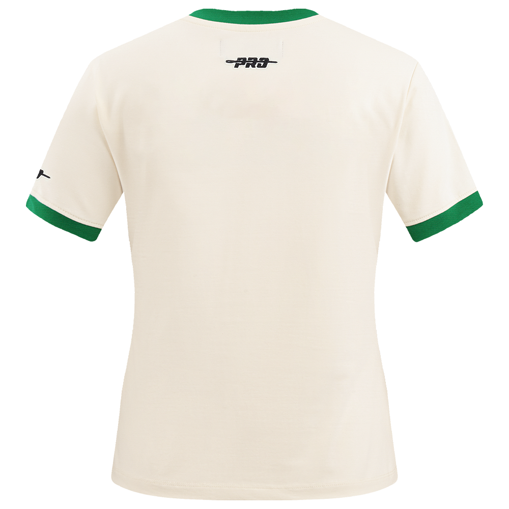 NBA BOSTON CELTICS RETRO CASCADE WOMEN'S RINGER TEE (EGGSHELL/ KELLY GREEN)