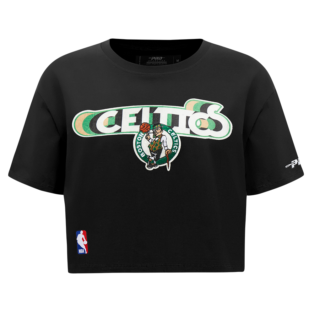 NBA BOSTON CELTICS RETRO ELEVATION T-SHIRT EN JERSEY SIMPLE À COUPE CARRÉE POUR FEMME (NOIR)