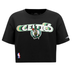 NBA BOSTON CELTICS RETRO ELEVATION T-SHIRT EN JERSEY SIMPLE À COUPE CARRÉE POUR FEMME (NOIR)