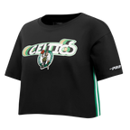 NBA BOSTON CELTICS RETRO ELEVATION T-SHIRT EN JERSEY SIMPLE À COUPE CARRÉE POUR FEMME (NOIR)