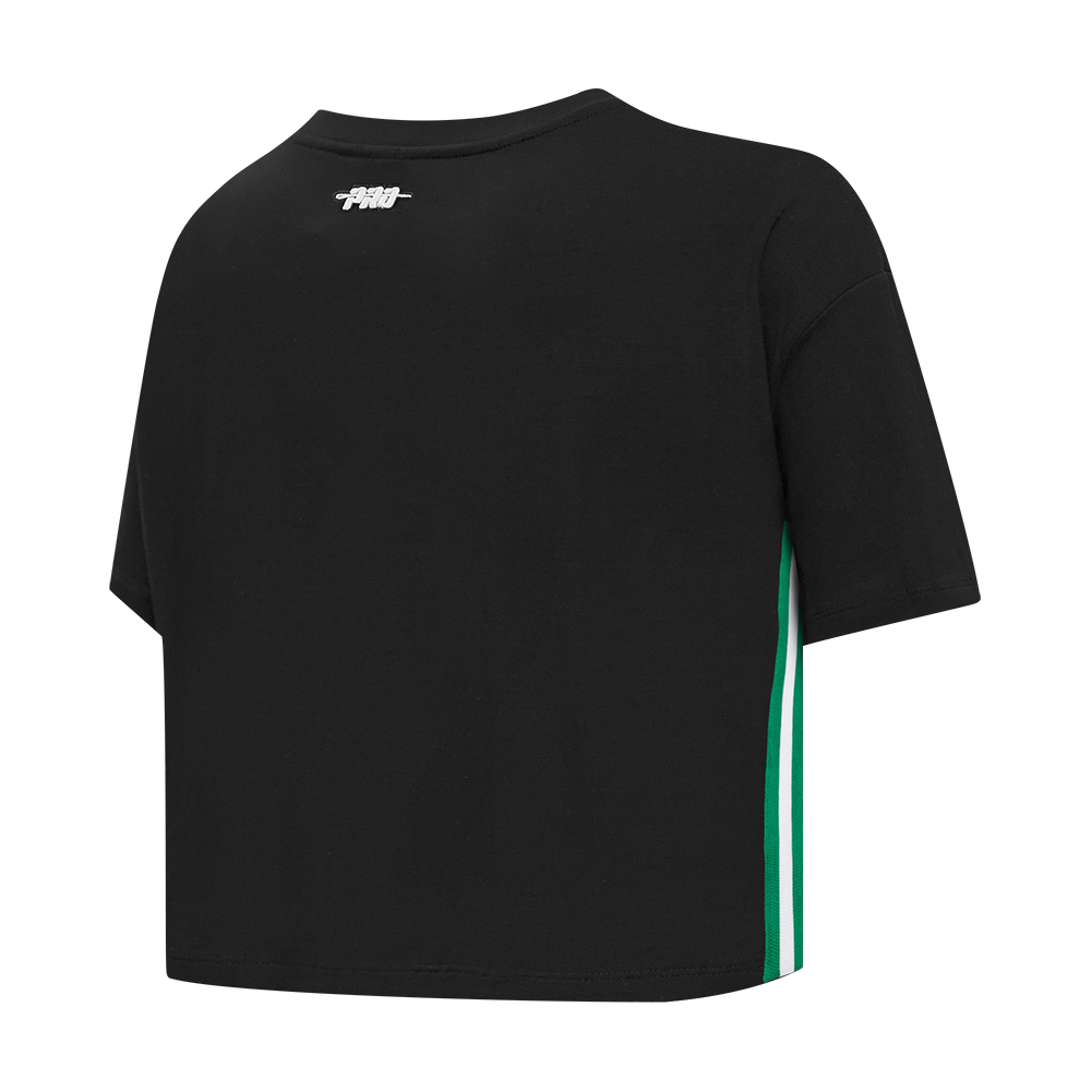 NBA BOSTON CELTICS RETRO ELEVATION T-SHIRT EN JERSEY SIMPLE À COUPE CARRÉE POUR FEMME (NOIR)
