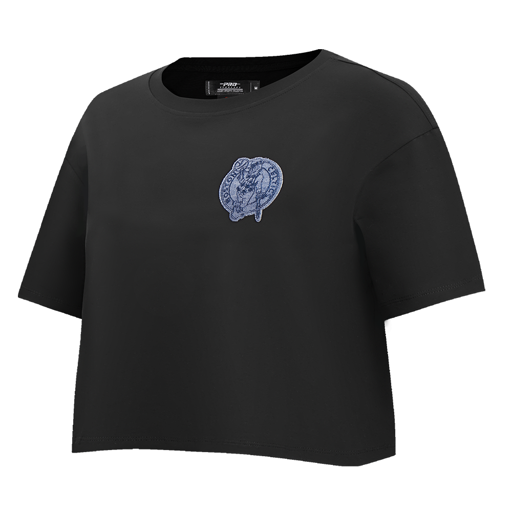 NBA BOSTON CELTICS VARSITY BLUES WOMEN'S BOXY TEE (BLACK)