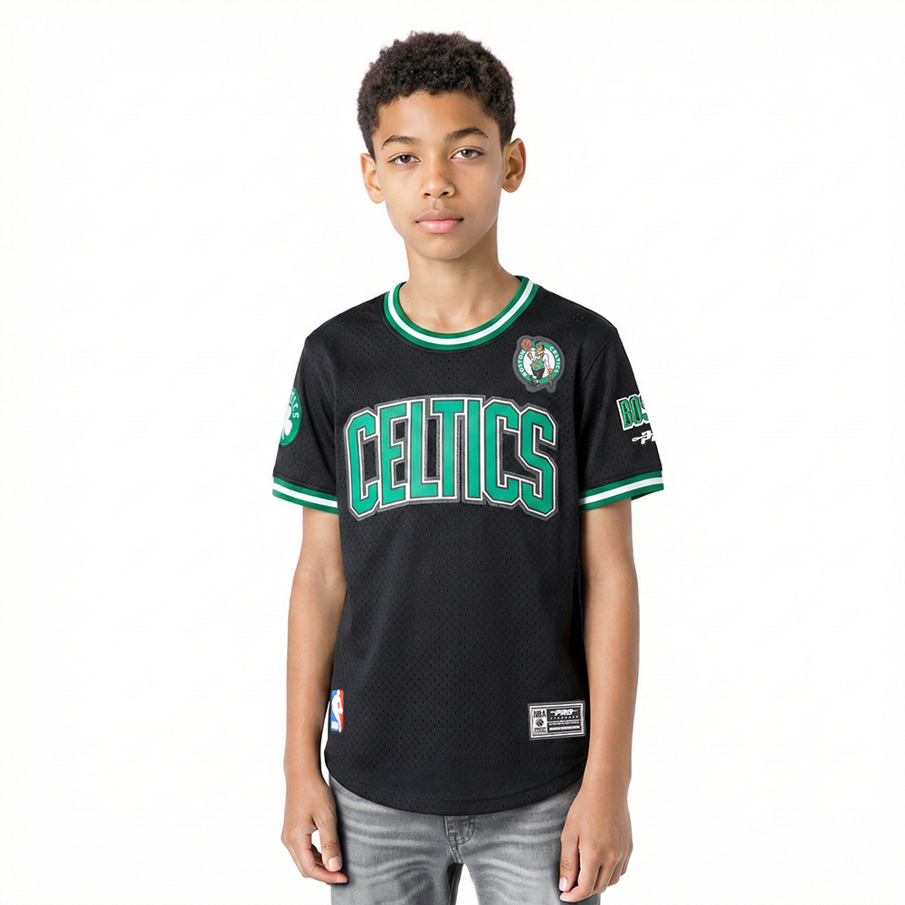 NBA BOSTON CELTICS CLASSIC T-SHIRT EN FILET À MANCHES COURTES POUR GARÇON JUNIOR (NOIR)
