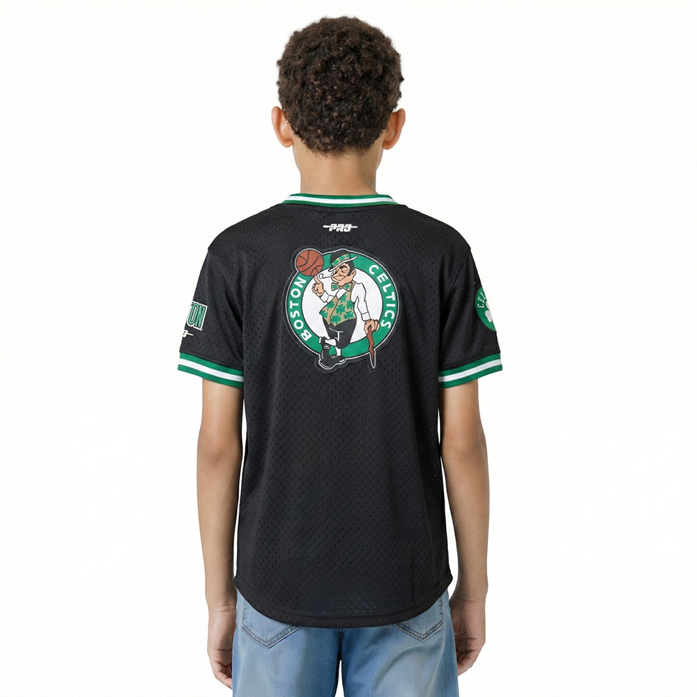 NBA BOSTON CELTICS CLASSIC BIG BOY'S SHORT SLEEVE MESH TEE (BLACK)