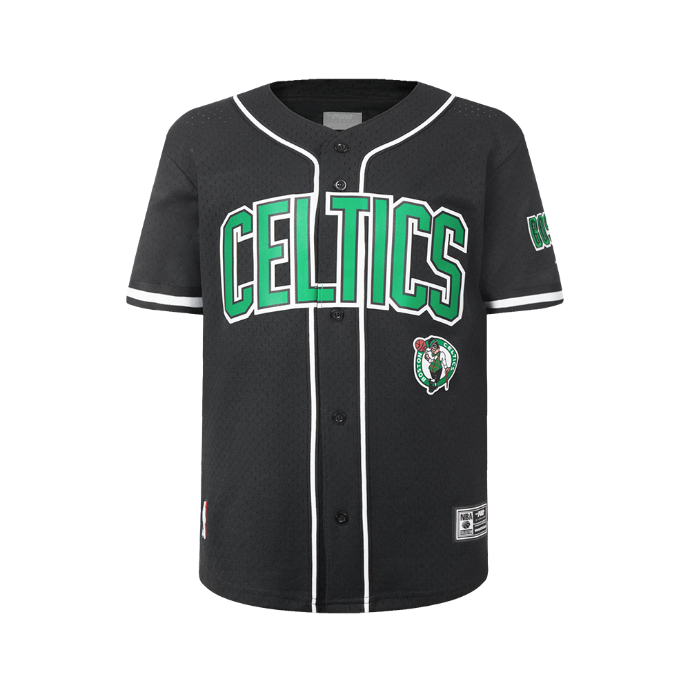 NBA BOSTON CELTICS CLASSIC BIG BOY'S MESH BUTTON DOWN SHIRT (BLACK)