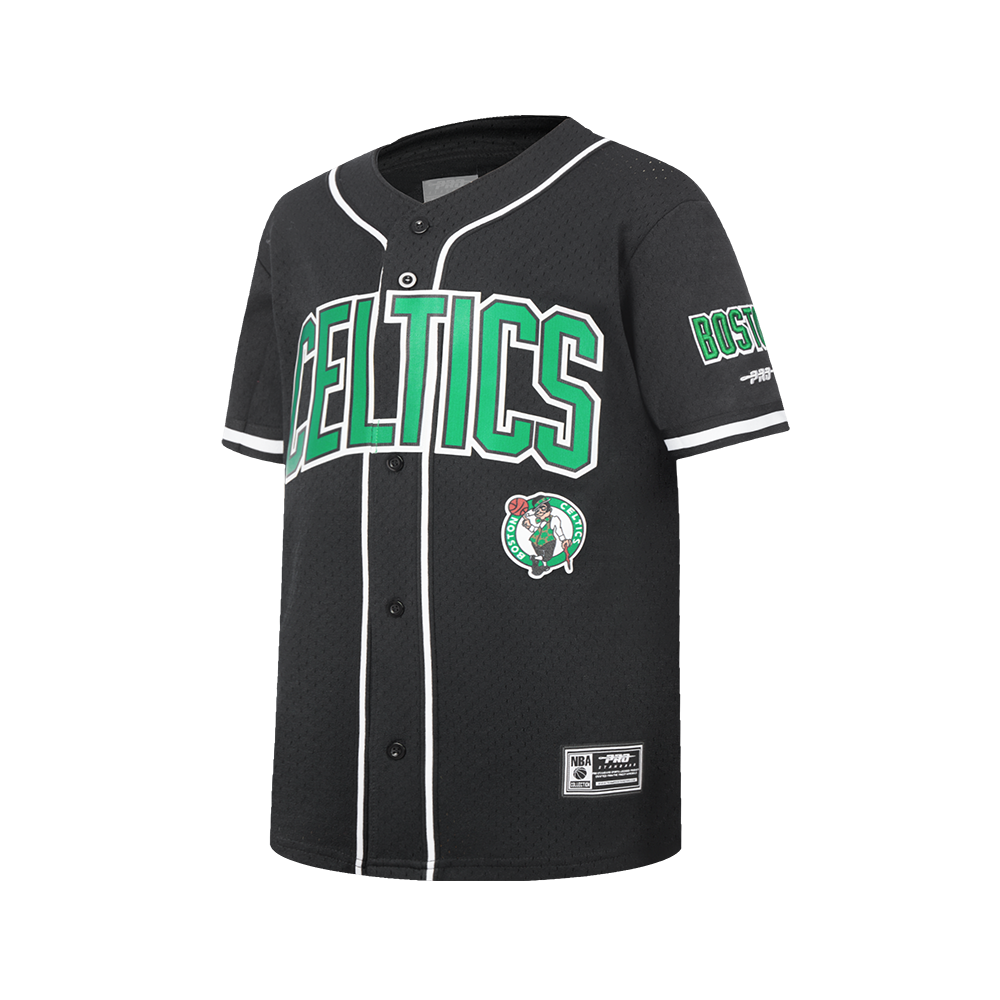 NBA BOSTON CELTICS CLASSIC BIG BOY'S MESH BUTTON DOWN SHIRT (BLACK)