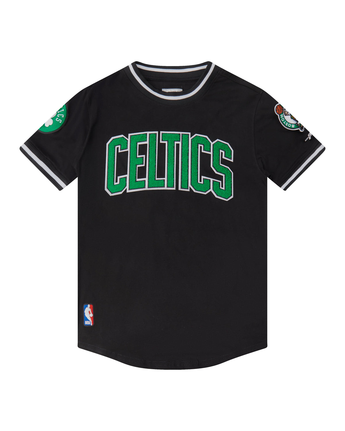 NBA BOSTON CELTICS CLASSIC BIG BOY'S SHORT SLEEVE STRIPED RIB TEE (BLACK)