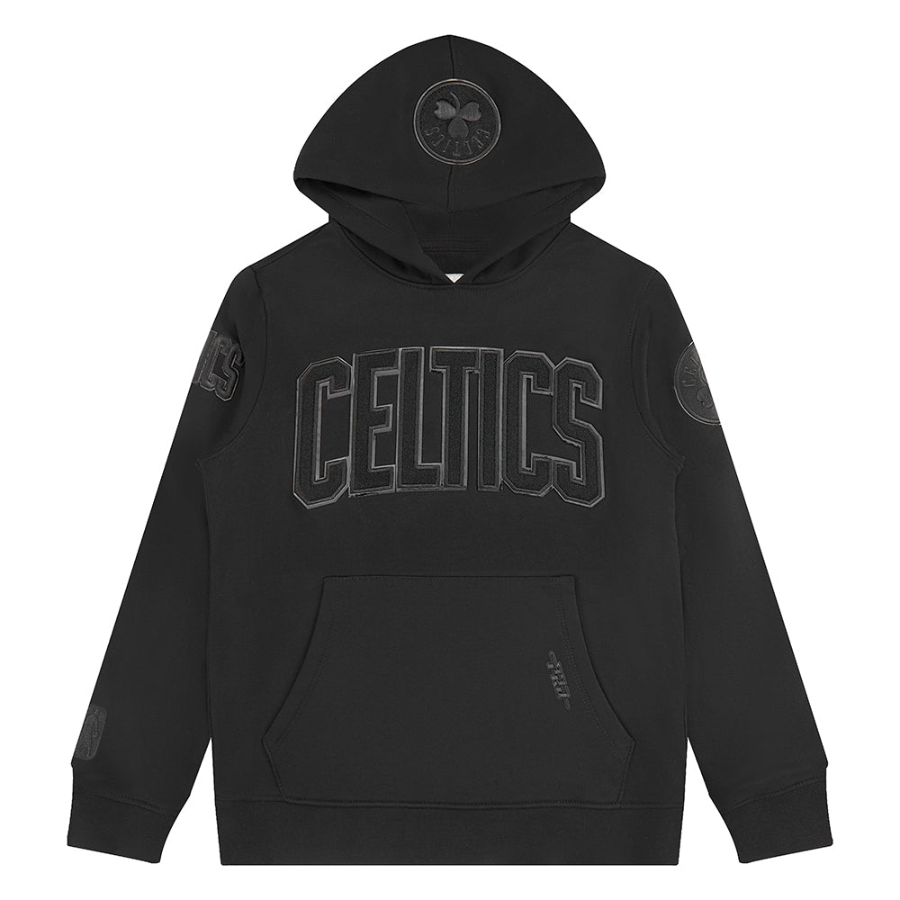 NBA BOSTON CELTICS TRIPLE BLACK BIG BOY'S FLEECE PULLOVER HOODIE (BLACK)