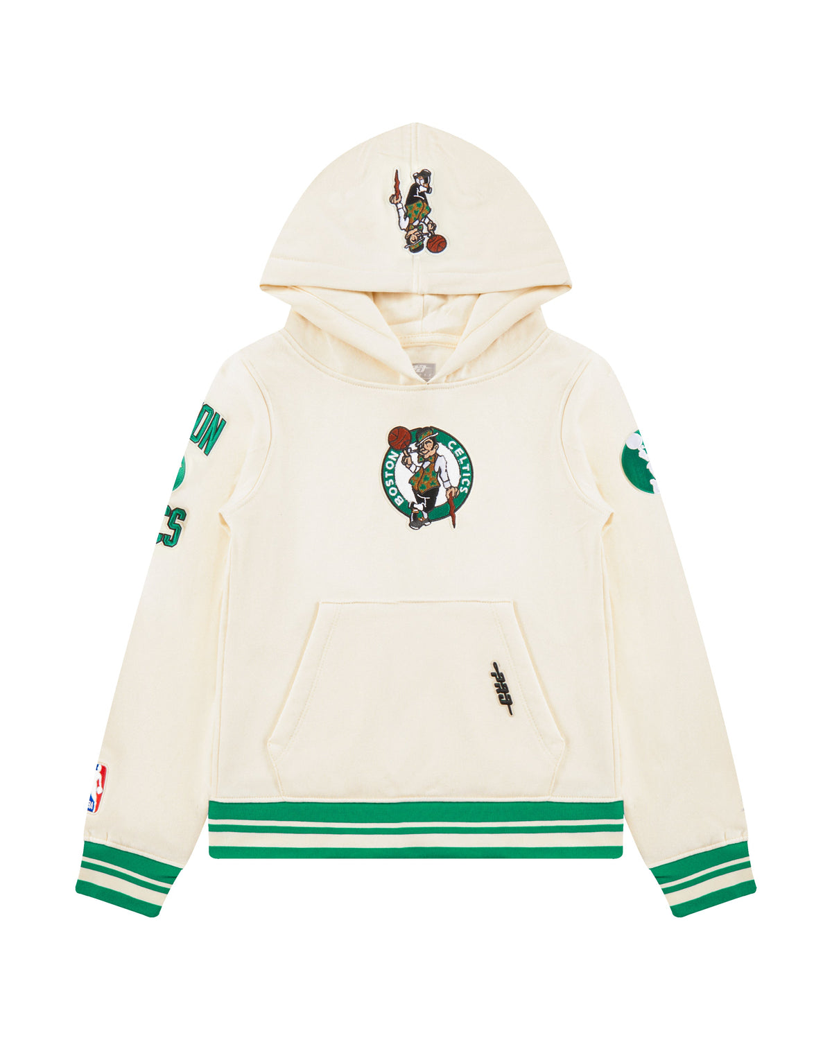 NBA BOSTON CELTICS RETRO CLASSIC BIG BOY'S RIB FLEECE PULLOVER HOODIE (EGGSHELL/ KELLY GREEN)