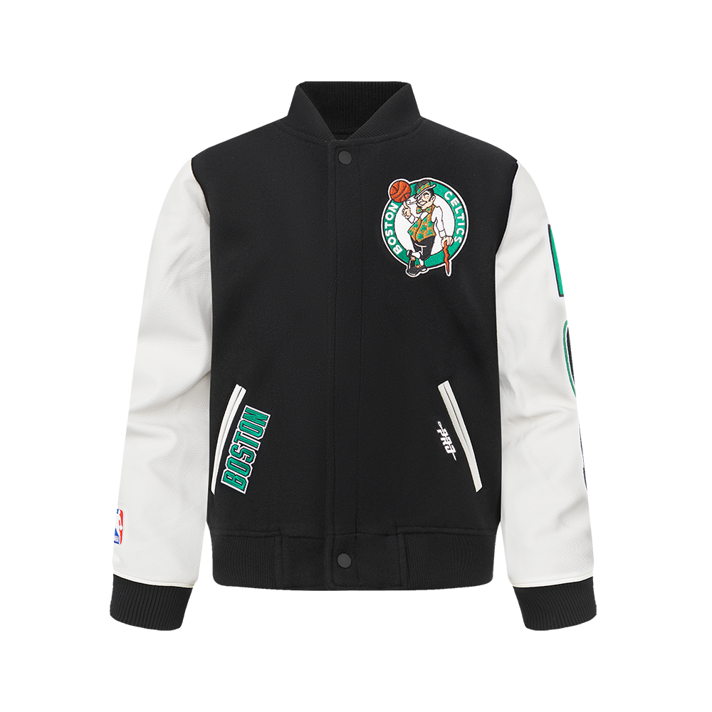 NBA BOSTON CELTICS CLASSIC BLOUSON COLLÉGIAL EN LAINE POUR GARÇON JUNIOR (NOIR/BLANC)