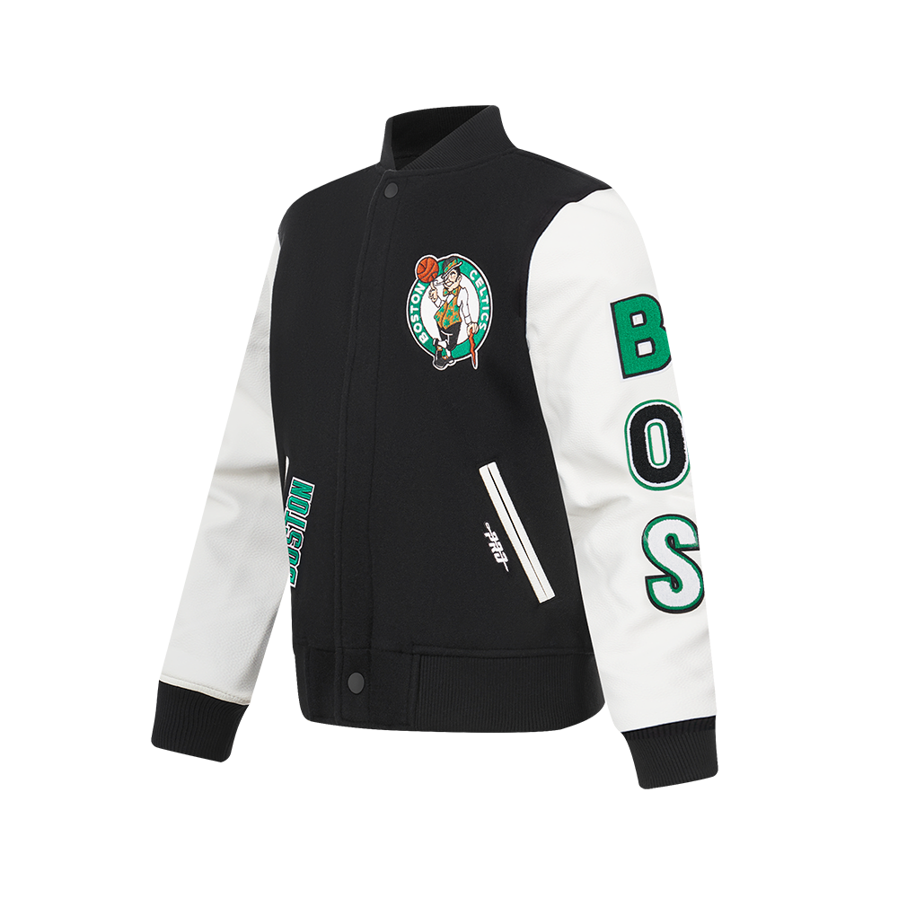 NBA BOSTON CELTICS CLASSIC BLOUSON COLLÉGIAL EN LAINE POUR GARÇON JUNIOR (NOIR/BLANC)