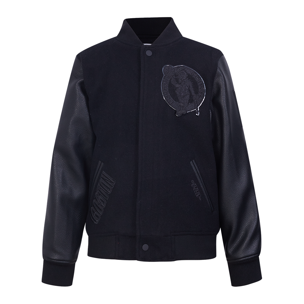 NBA BOSTON CELTICS TRIPLE BLACK BIG BOY'S WOOL VARSITY JACKET (JET BLACK)