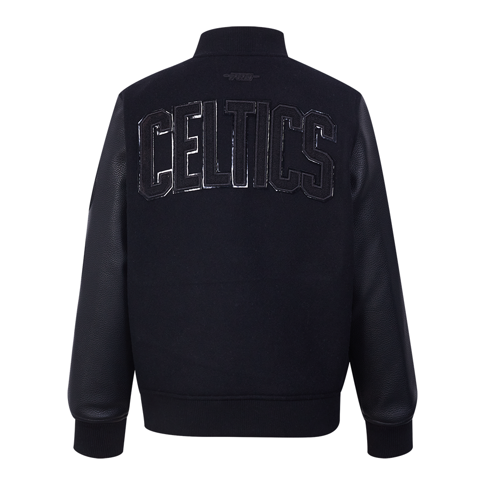 NBA BOSTON CELTICS TRIPLE BLACK BIG BOY'S WOOL VARSITY JACKET (JET BLACK)
