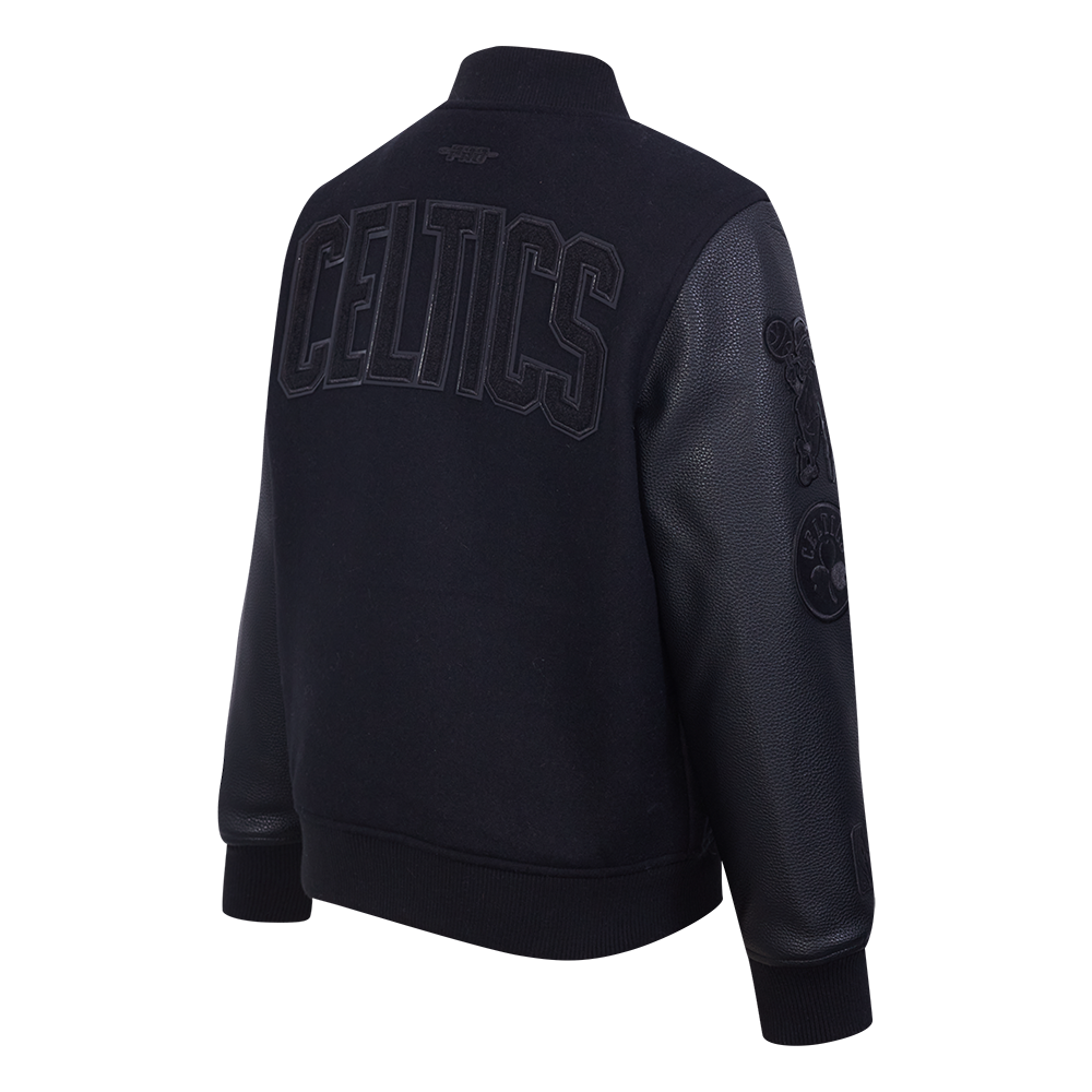 NBA BOSTON CELTICS TRIPLE BLACK BIG BOY'S WOOL VARSITY JACKET (JET BLACK)
