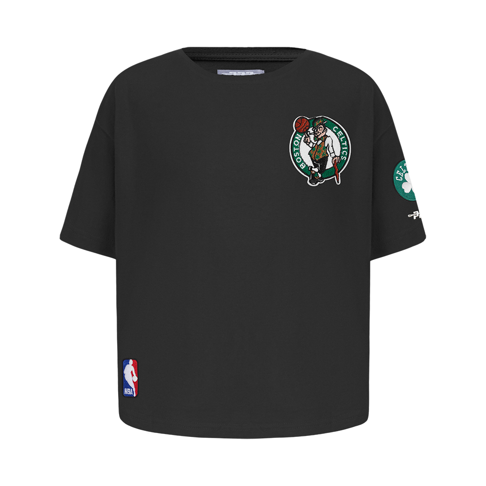 NBA BOSTON CELTICS CLASSIC BIG GIRL'S SHORT SLEEVE BOXY TEE (BLACK)