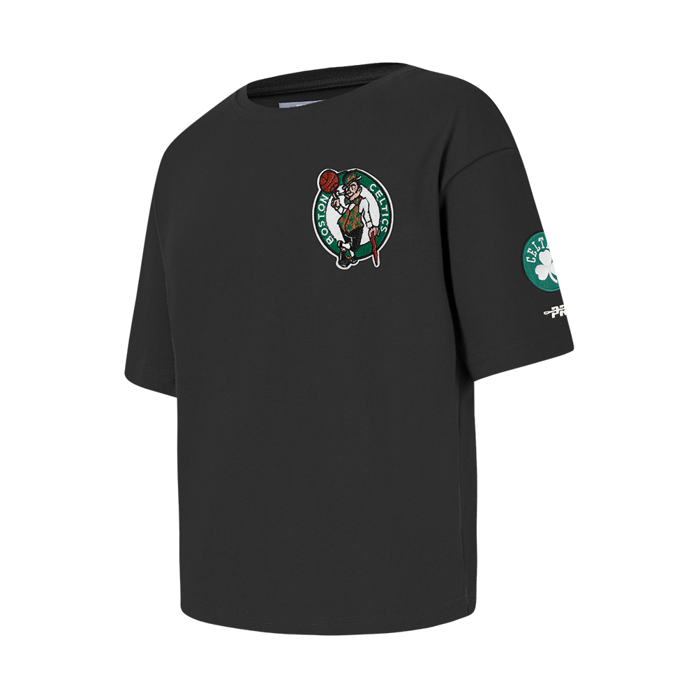 NBA BOSTON CELTICS CLASSIC BIG GIRL'S SHORT SLEEVE BOXY TEE (BLACK)