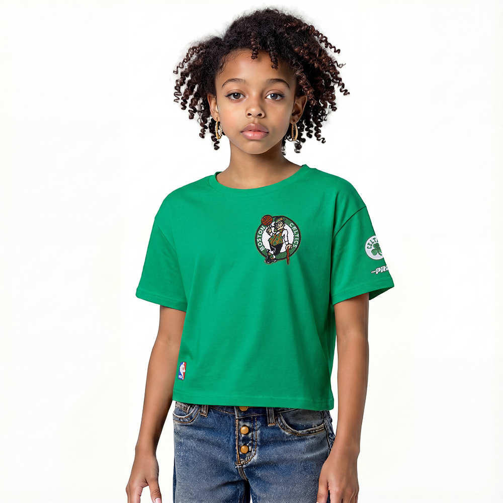 NBA BOSTON CELTICS CLASSIC T-SHIRT À MANCHES COURTES ET À COUPE CARRÉE POUR FILLE JUNIOR (VERT KELLY)
