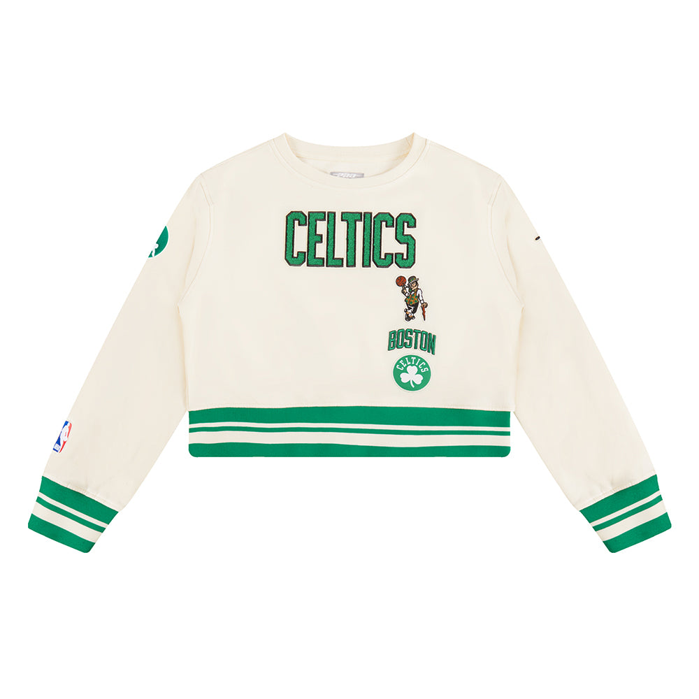 NBA BOSTON CELTICS RETRO CLASSIC BIG GIRL'S RIB FLC CREWNECK (EGGSHELL/ KELLY GREEN)