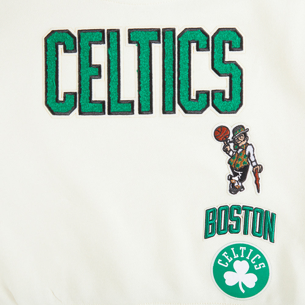 NBA BOSTON CELTICS RETRO CLASSIC BIG GIRL'S RIB FLC CREWNECK (EGGSHELL/ KELLY GREEN)