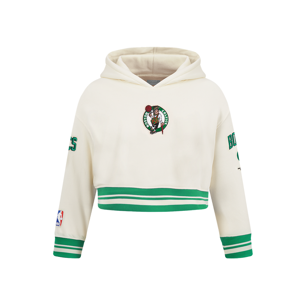NBA BOSTON CELTICS RETRO CLASSIC CHANDAIL À CAPUCHON EN MOLLETON CÔTELÉ POUR FILLE JUNIOR (COQUILLE D'ŒUF/VERT KELLY)