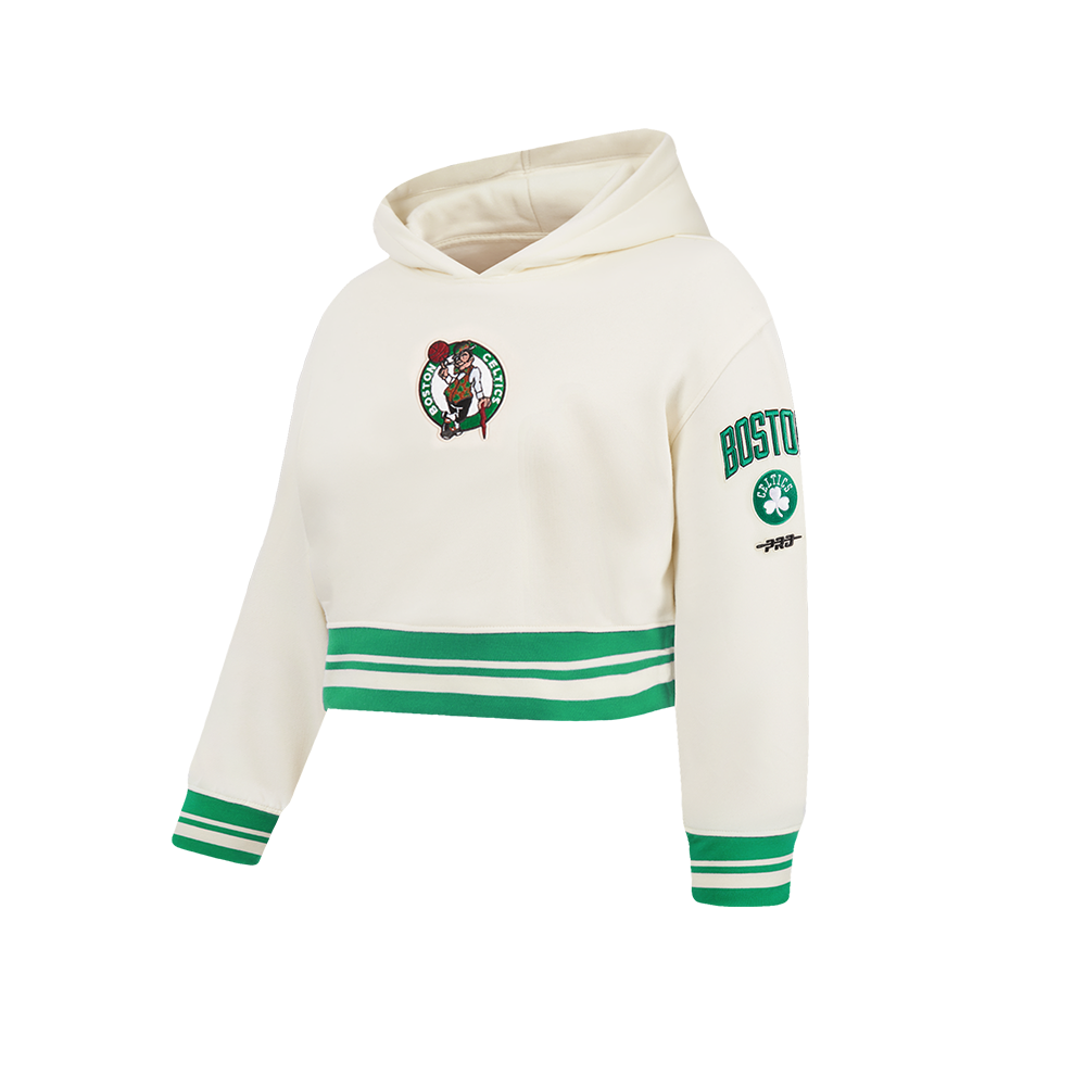 NBA BOSTON CELTICS RETRO CLASSIC CHANDAIL À CAPUCHON EN MOLLETON CÔTELÉ POUR FILLE JUNIOR (COQUILLE D'ŒUF/VERT KELLY)