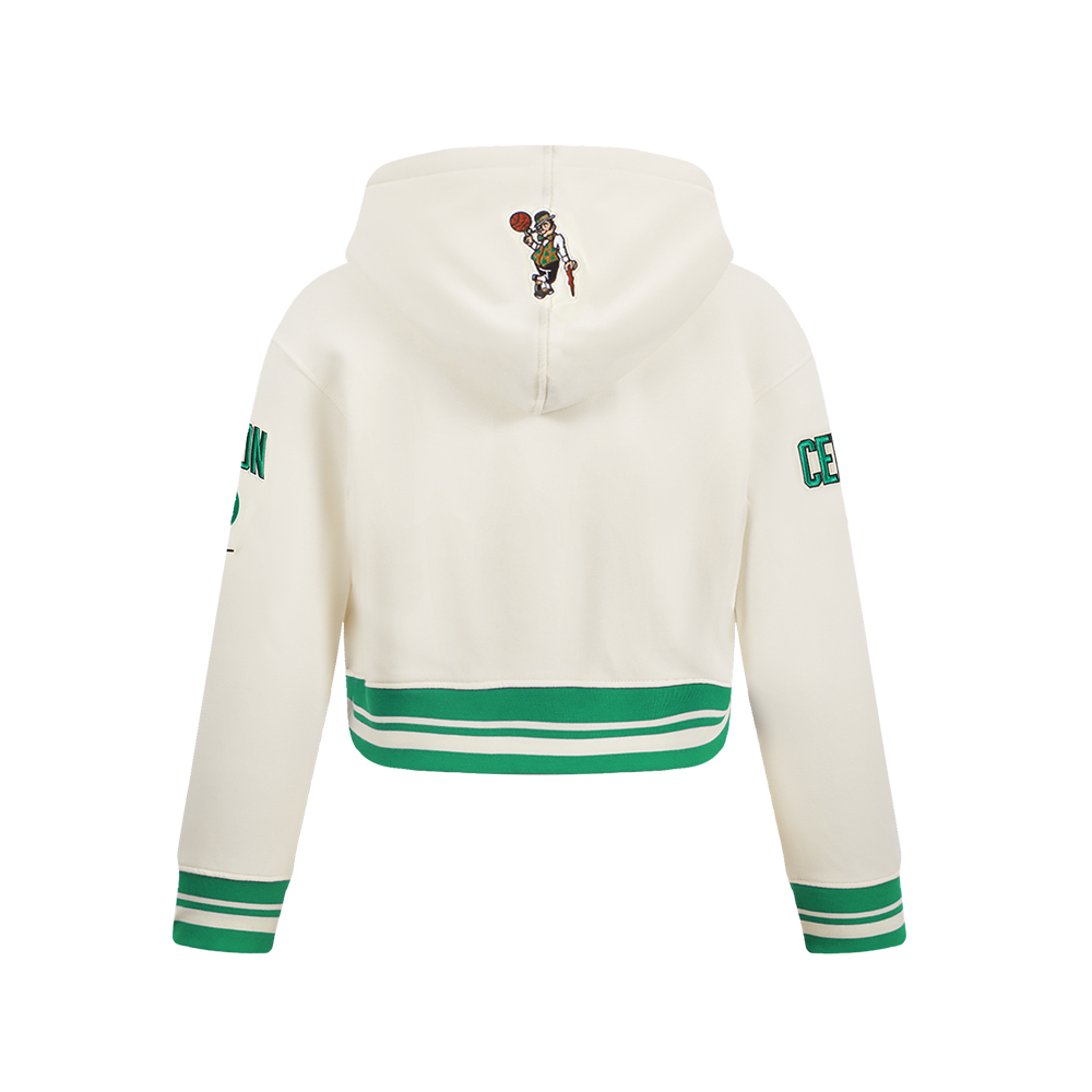 NBA BOSTON CELTICS RETRO CLASSIC CHANDAIL À CAPUCHON EN MOLLETON CÔTELÉ POUR FILLE JUNIOR (COQUILLE D'ŒUF/VERT KELLY)