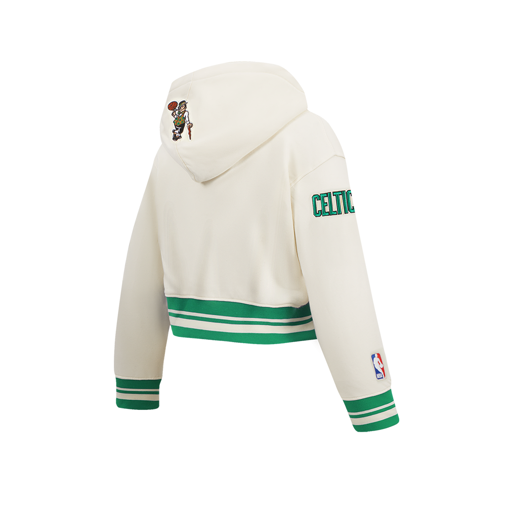 NBA BOSTON CELTICS RETRO CLASSIC CHANDAIL À CAPUCHON EN MOLLETON CÔTELÉ POUR FILLE JUNIOR (COQUILLE D'ŒUF/VERT KELLY)