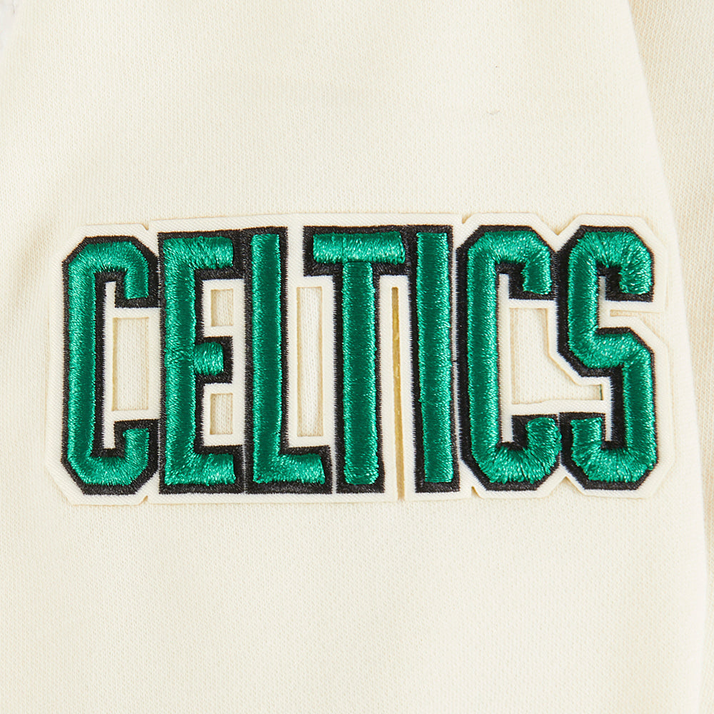 NBA BOSTON CELTICS RETRO CLASSIC CHANDAIL À CAPUCHON EN MOLLETON CÔTELÉ POUR FILLE JUNIOR (COQUILLE D'ŒUF/VERT KELLY)