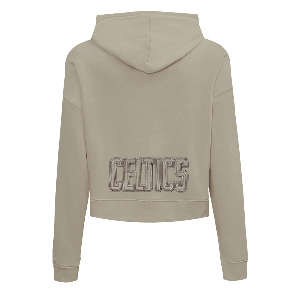 NBA BOSTON CELTICS NEUTRAL WOMEN'S CROPPED PULLOVER HOODIE (TAUPE)