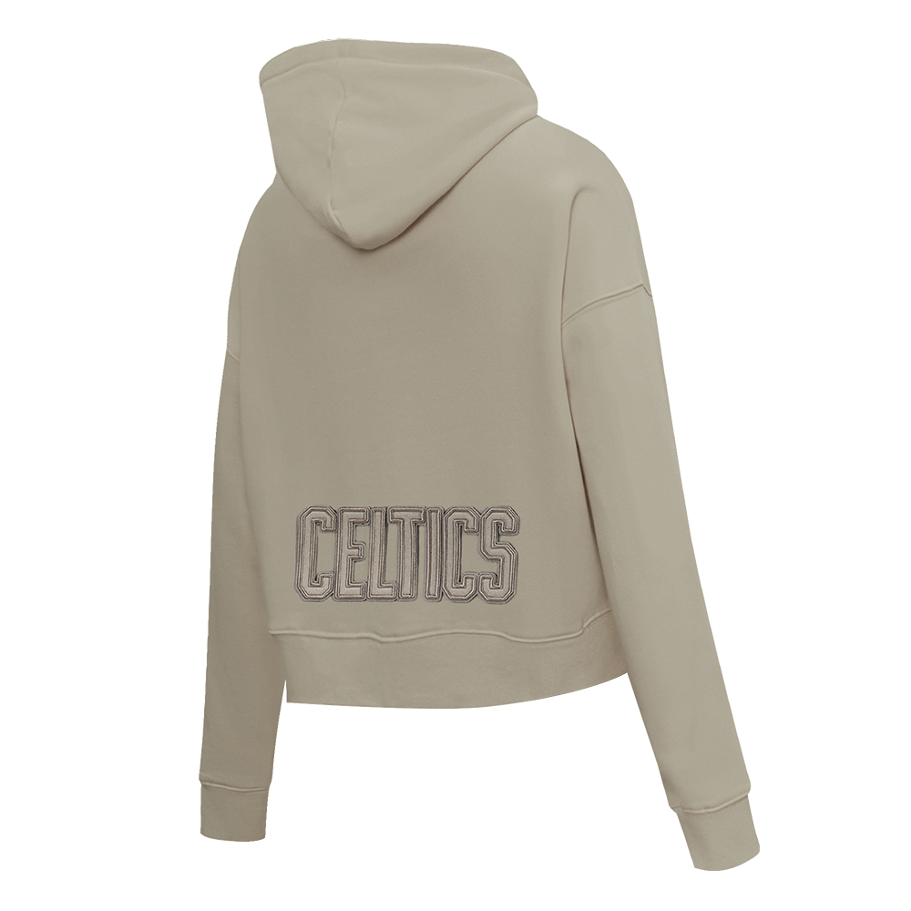 NBA BOSTON CELTICS NEUTRAL WOMEN'S CROPPED PULLOVER HOODIE (TAUPE)
