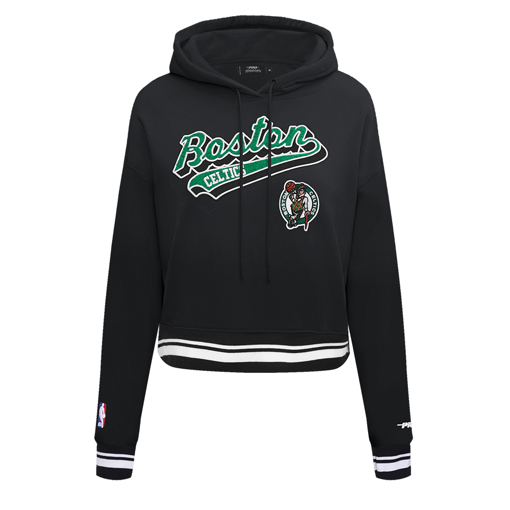 NBA BOSTON CELTICS SCRIPT TAIL CHANDAIL À CAPUCHON COURT EN MOLLETON CÔTELÉ POUR FEMME (NOIR)