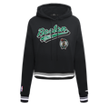 NBA BOSTON CELTICS SCRIPT TAIL CHANDAIL À CAPUCHON COURT EN MOLLETON CÔTELÉ POUR FEMME (NOIR)