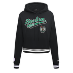 NBA BOSTON CELTICS SCRIPT TAIL CHANDAIL À CAPUCHON COURT EN MOLLETON CÔTELÉ POUR FEMME (NOIR)