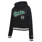 NBA BOSTON CELTICS SCRIPT TAIL CHANDAIL À CAPUCHON COURT EN MOLLETON CÔTELÉ POUR FEMME (NOIR)