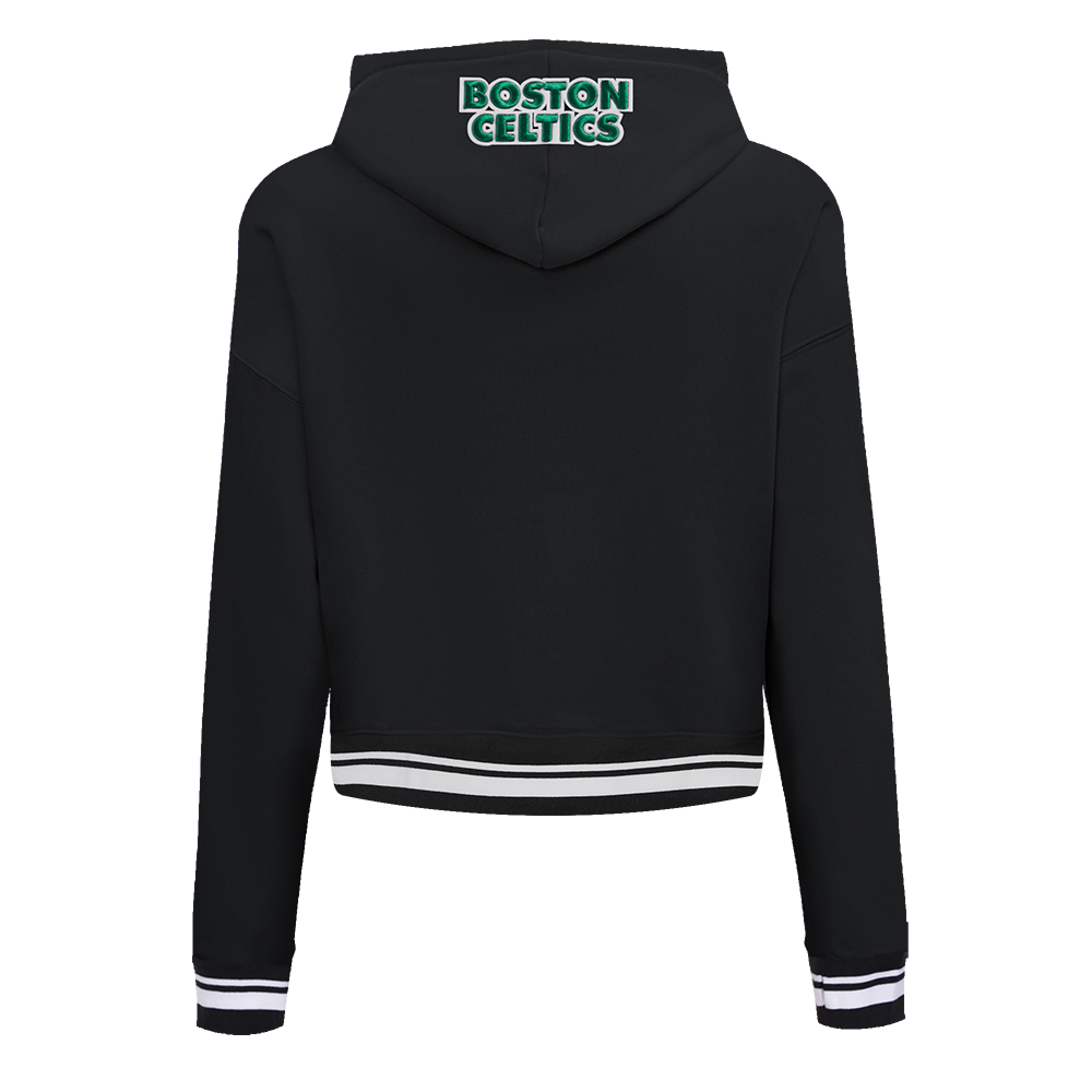 NBA BOSTON CELTICS SCRIPT TAIL CHANDAIL À CAPUCHON COURT EN MOLLETON CÔTELÉ POUR FEMME (NOIR)