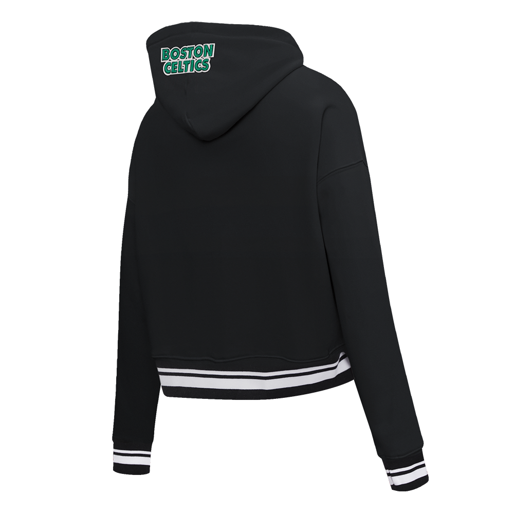 NBA BOSTON CELTICS SCRIPT TAIL CHANDAIL À CAPUCHON COURT EN MOLLETON CÔTELÉ POUR FEMME (NOIR)