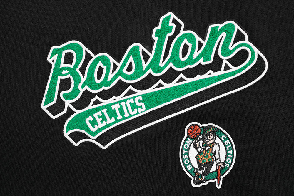 NBA BOSTON CELTICS SCRIPT TAIL CHANDAIL À CAPUCHON COURT EN MOLLETON CÔTELÉ POUR FEMME (NOIR)