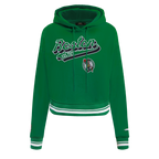NBA BOSTON CELTICS SCRIPT TAIL WOMEN'S RIB FLEECE CROPPED PULLOVER HOODIE (KELLY GREEN)