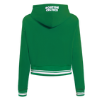 NBA BOSTON CELTICS SCRIPT TAIL WOMEN'S RIB FLEECE CROPPED PULLOVER HOODIE (KELLY GREEN)