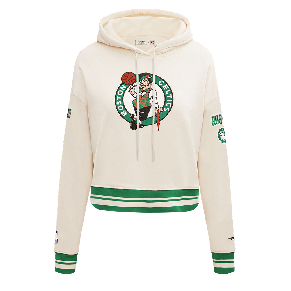 NBA BOSTON CELTICS RETRO CLASSIC CHANDAIL À CAPUCHON COURT CÔTELÉ POUR FEMME (COQUILLE D'ŒUF/VERT KELLY)