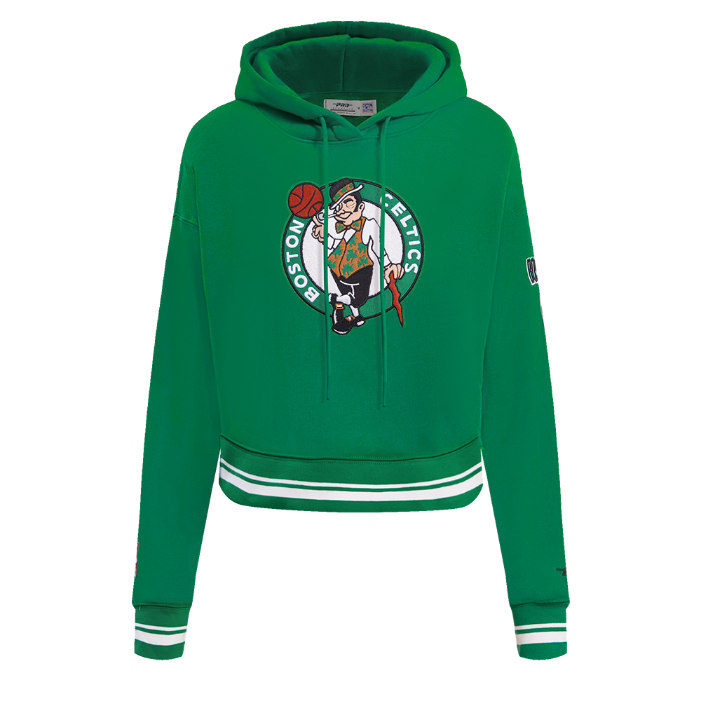 NBA BOSTON CELTICS RETRO CLASSIC WOMEN'S RIB CROPPED PULLOVER HOODIE (KELLY GREEN)
