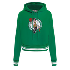 NBA BOSTON CELTICS RETRO CLASSIC WOMEN'S RIB CROPPED PULLOVER HOODIE (KELLY GREEN)