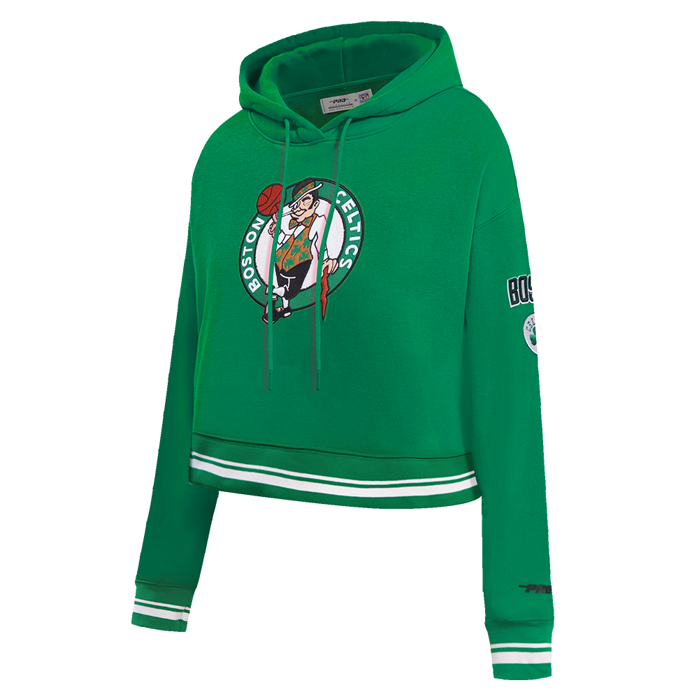 NBA BOSTON CELTICS RETRO CLASSIC WOMEN'S RIB CROPPED PULLOVER HOODIE (KELLY GREEN)