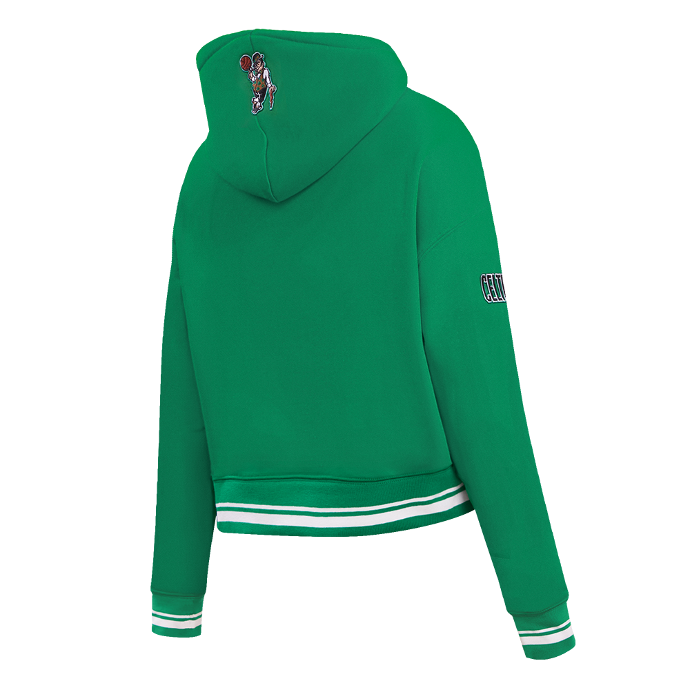 NBA BOSTON CELTICS RETRO CLASSIC WOMEN'S RIB CROPPED PULLOVER HOODIE (KELLY GREEN)